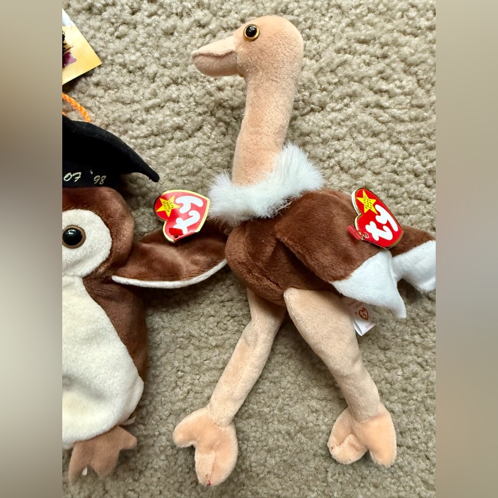 TY Beanie Babies NWT 4-Piece Plush Toys Set Owl, Ostrich, Mac Cardinal, Penguin - Picture 4 of 9